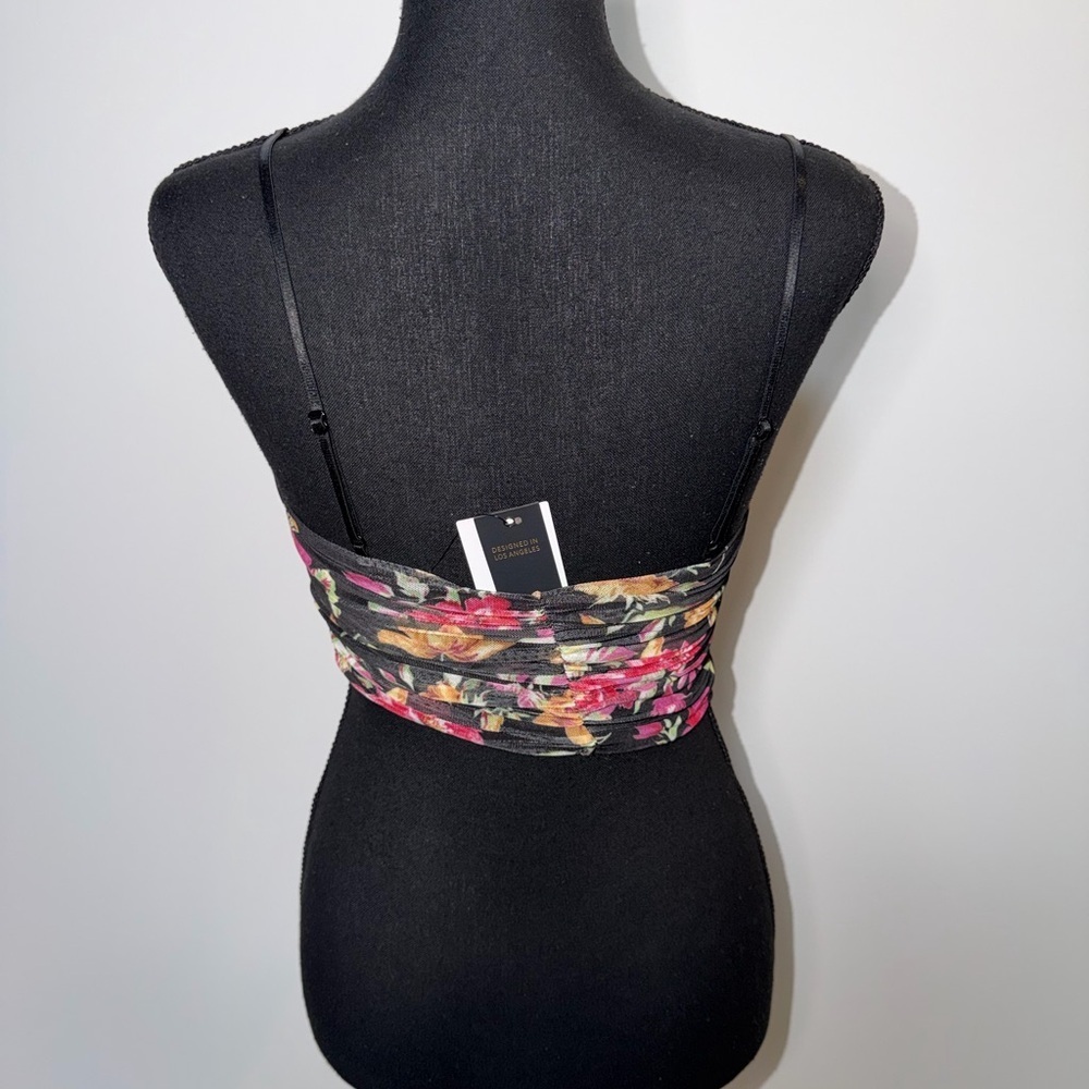 NWT AFRM Black Floral Drape Front Crop Top - Picture 2 of 2